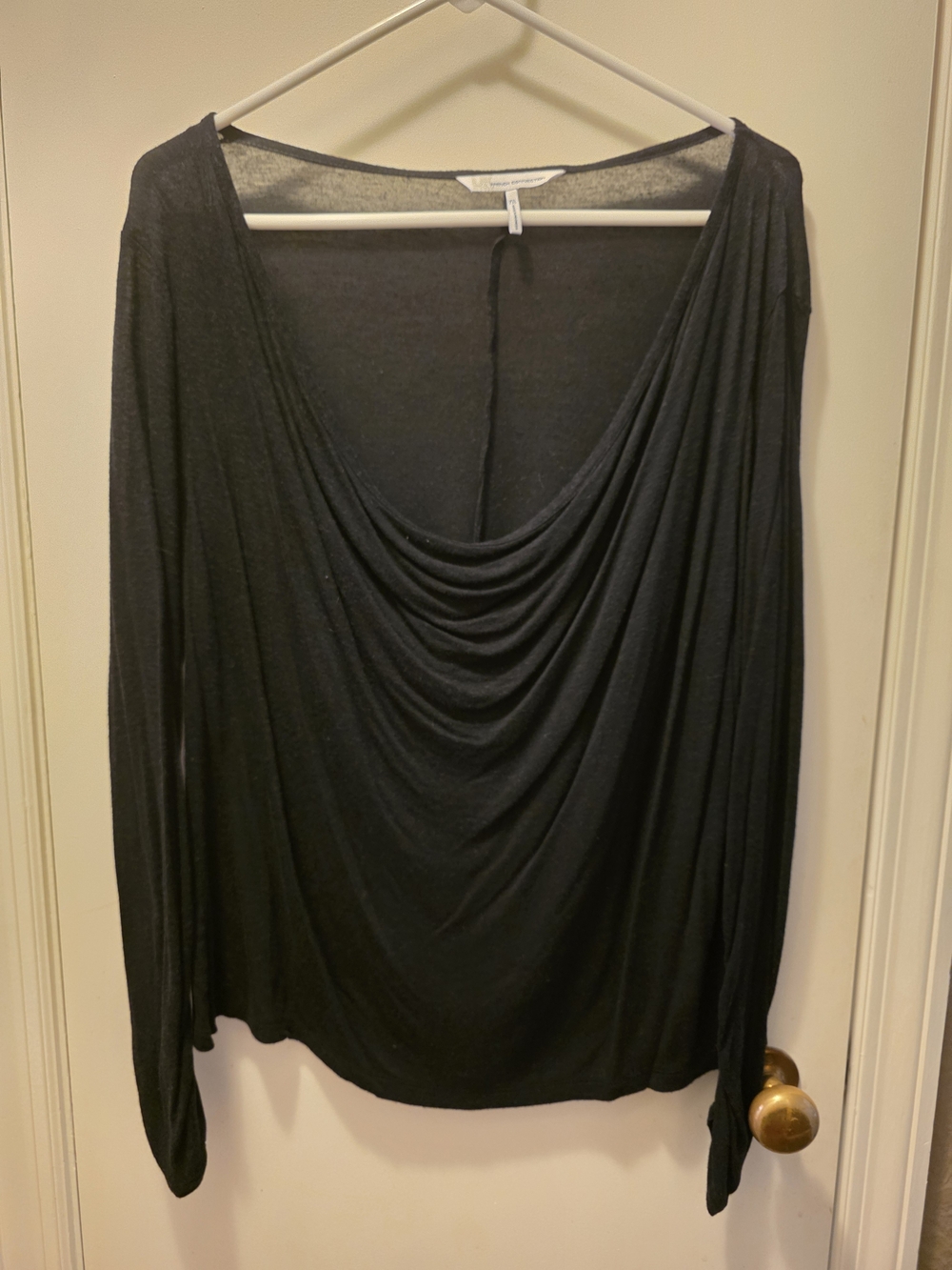 French Connection Black Draped Cowl-Neck Long Sleeve Top